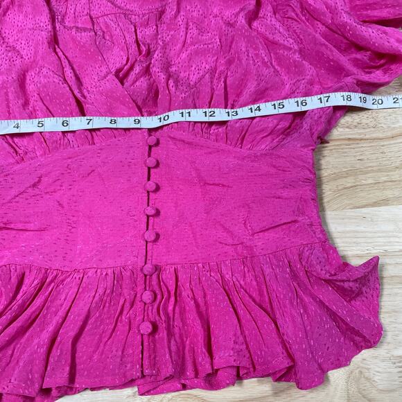 Rotate Birger Christensen NWT Tracy Peplum Top Size 4 Barbie Pink Ruched V-Neck - Picture 11 of 16
